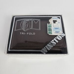 Vintage Winston Cowhide Trifold Wallet NOS w/ Box & Inserts Leather Brown